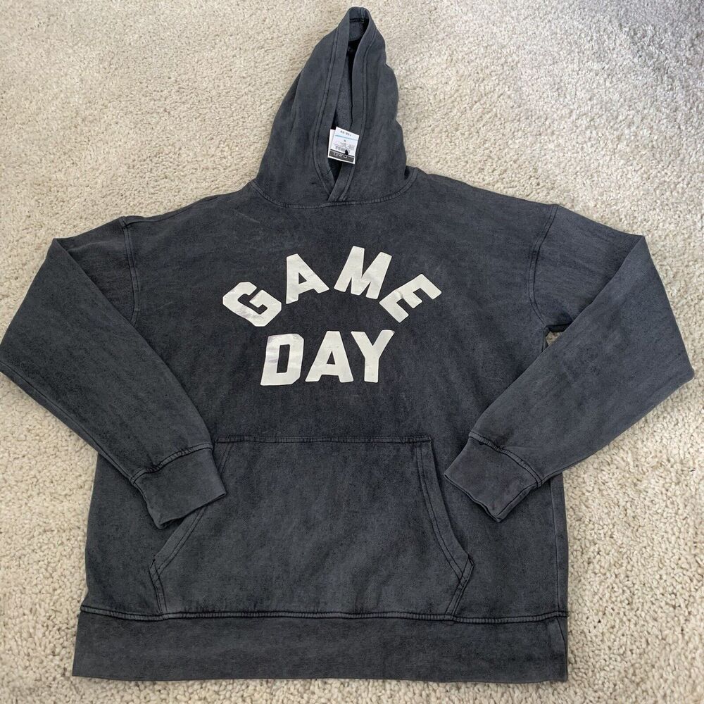 Rue 21 Hoodie Womens Small GAME DAY Black Gray Color Wash Graphic Sweatshirt NEW